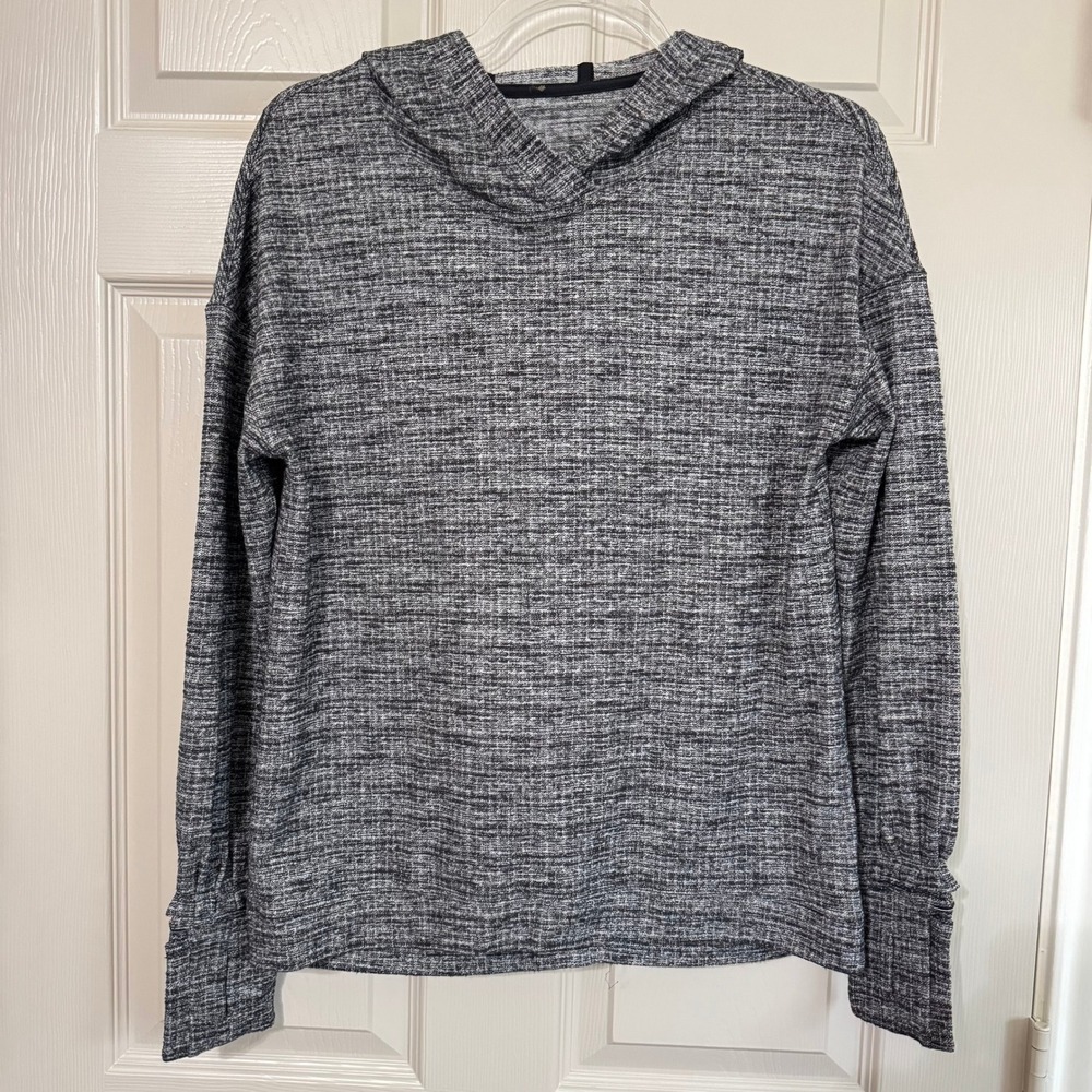 Lululemon Space Dye Hoodie Crossover Back Thumbhole Pullover Black White Size L
